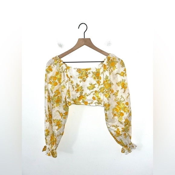 FAITHFULL THE BRAND Carmody Floral Linen Yellow and White Crop Size Small - Picture 9 of 11